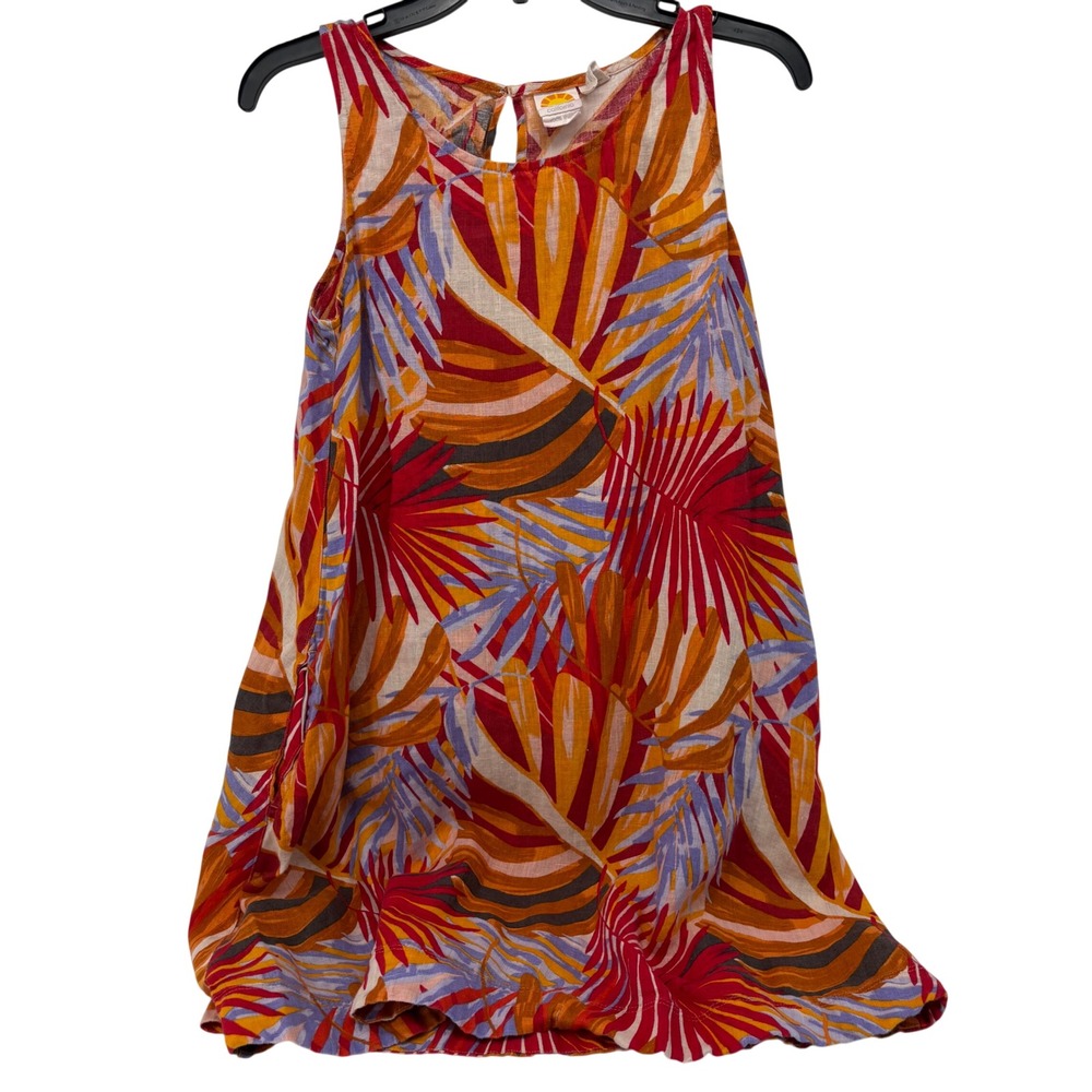 C&C California Womens XS Linen Tropical Palm Print Sleeveless Shift Dress Red
